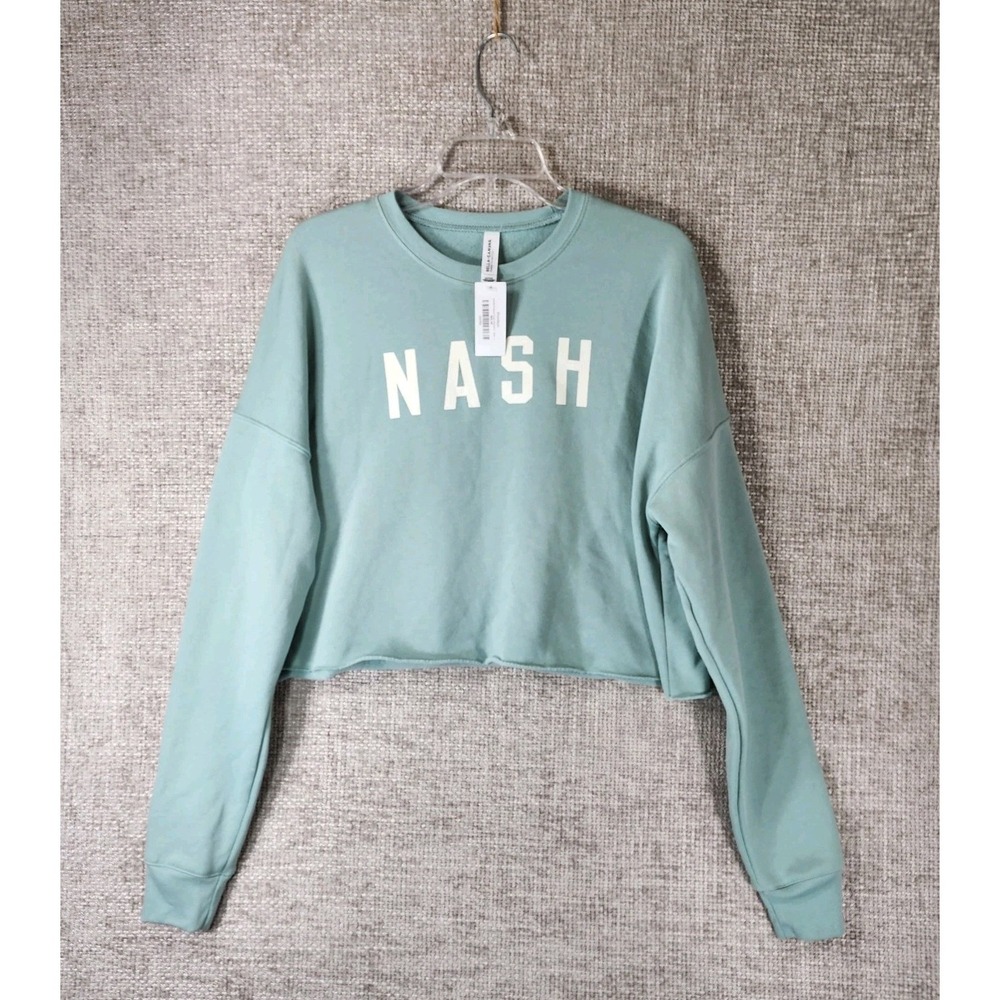 Bella +‎ Canvas NASH Fleece Crop Sweatshirt Womens L Sea Green Pullover NWT
